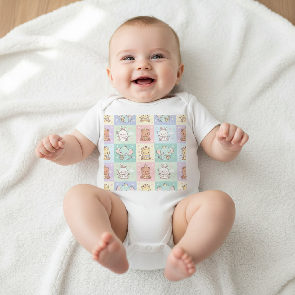Organic Cotton Baby Bodysuit – Cute Cartoon Animal Print Onesie | Soft Eco-Friendly Infant Clothing 12-18m