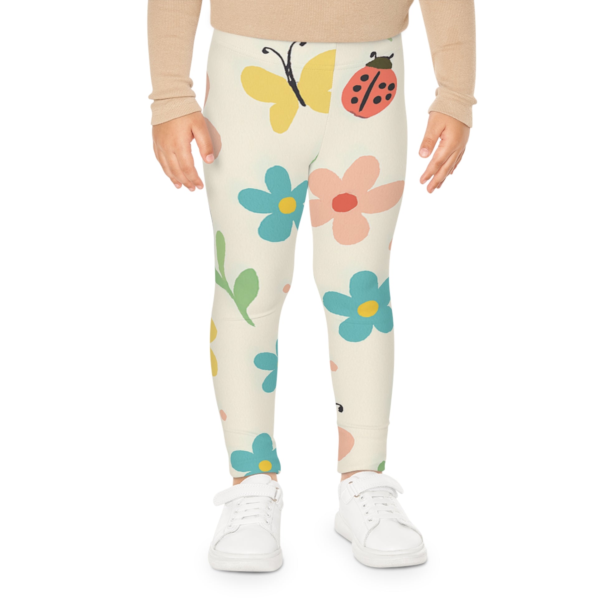 Kids Floral & Ladybug Leggings – Cute Spring Flower Pattern Stretch Pants for Girls | Playtime & Preschool L