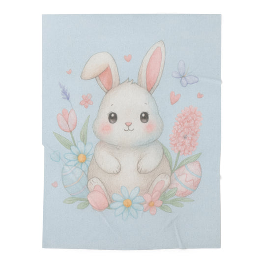 Easter Bunny Baby Swaddle Blanket – Soft Pastel Floral Newborn Wrap for Spring & Easter Gifting 30" × 40" White