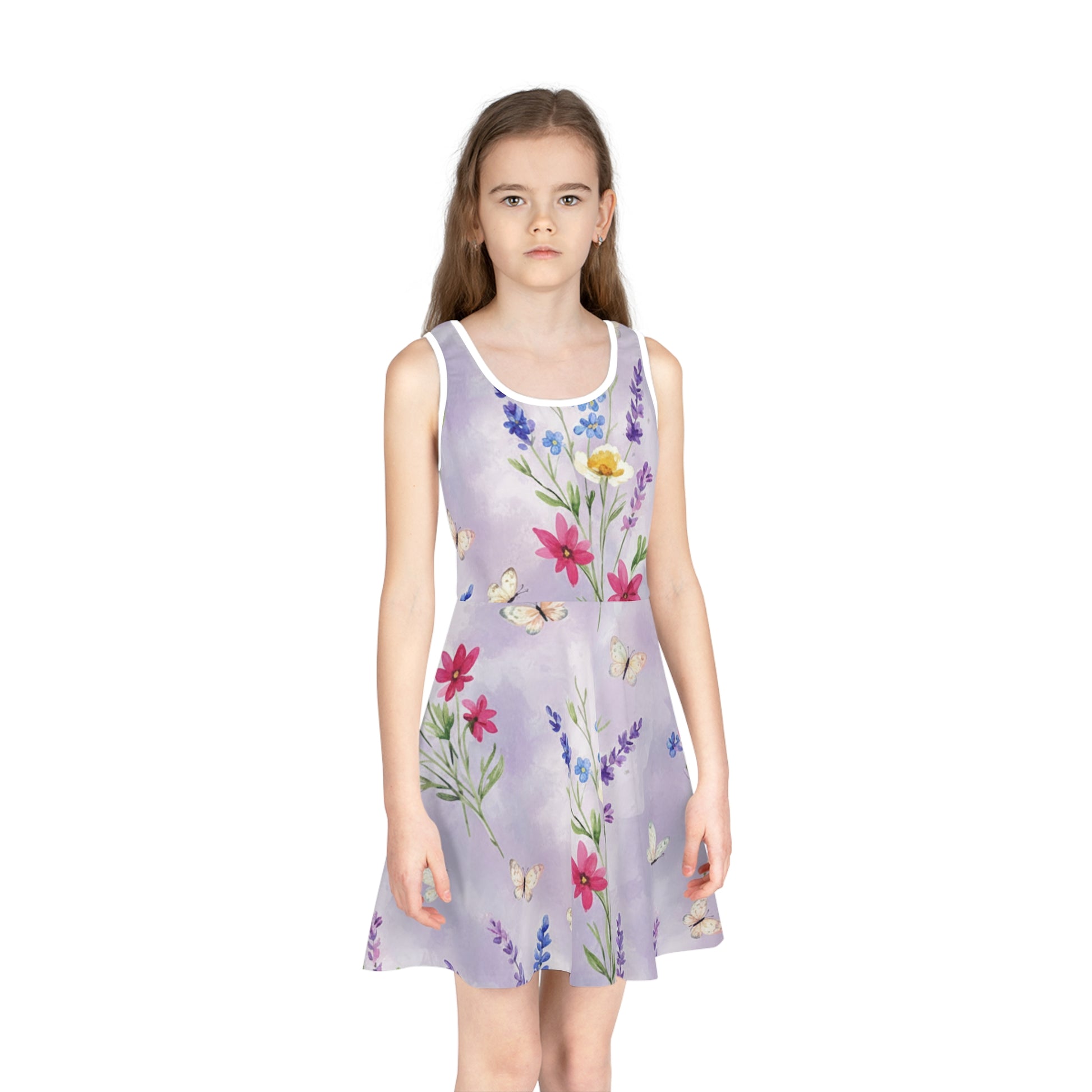 Girls Lavender Butterfly Sundress – Cute Kids Sleeveless Floral Dress for Spring & Garden Parties Seam thread color automatically matched to design