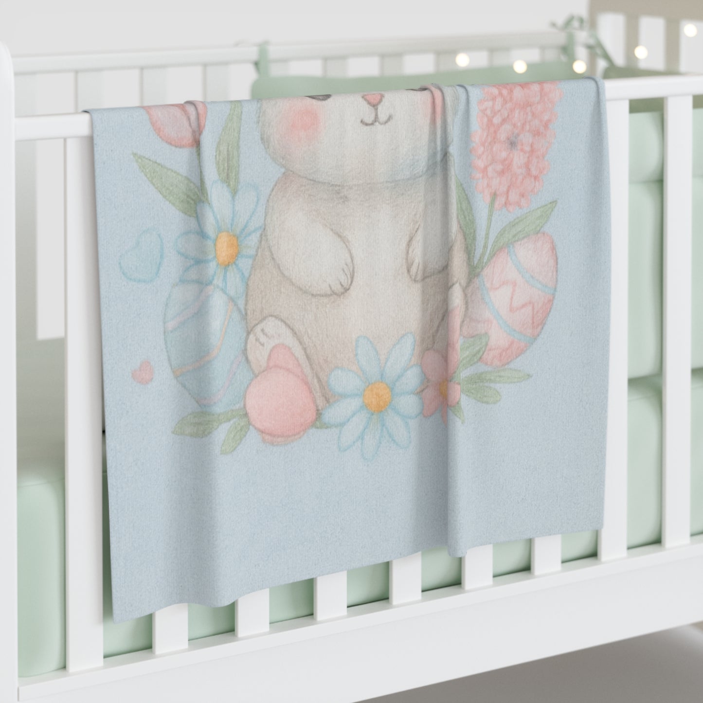 Easter Bunny Baby Swaddle Blanket – Soft Pastel Floral Newborn Wrap for Spring & Easter Gifting 30" × 40" White