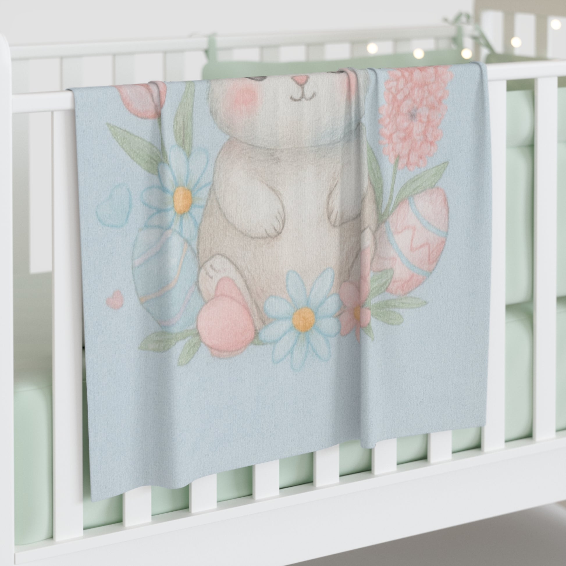 Easter Bunny Baby Swaddle Blanket – Soft Pastel Floral Newborn Wrap for Spring & Easter Gifting 30" × 40" White