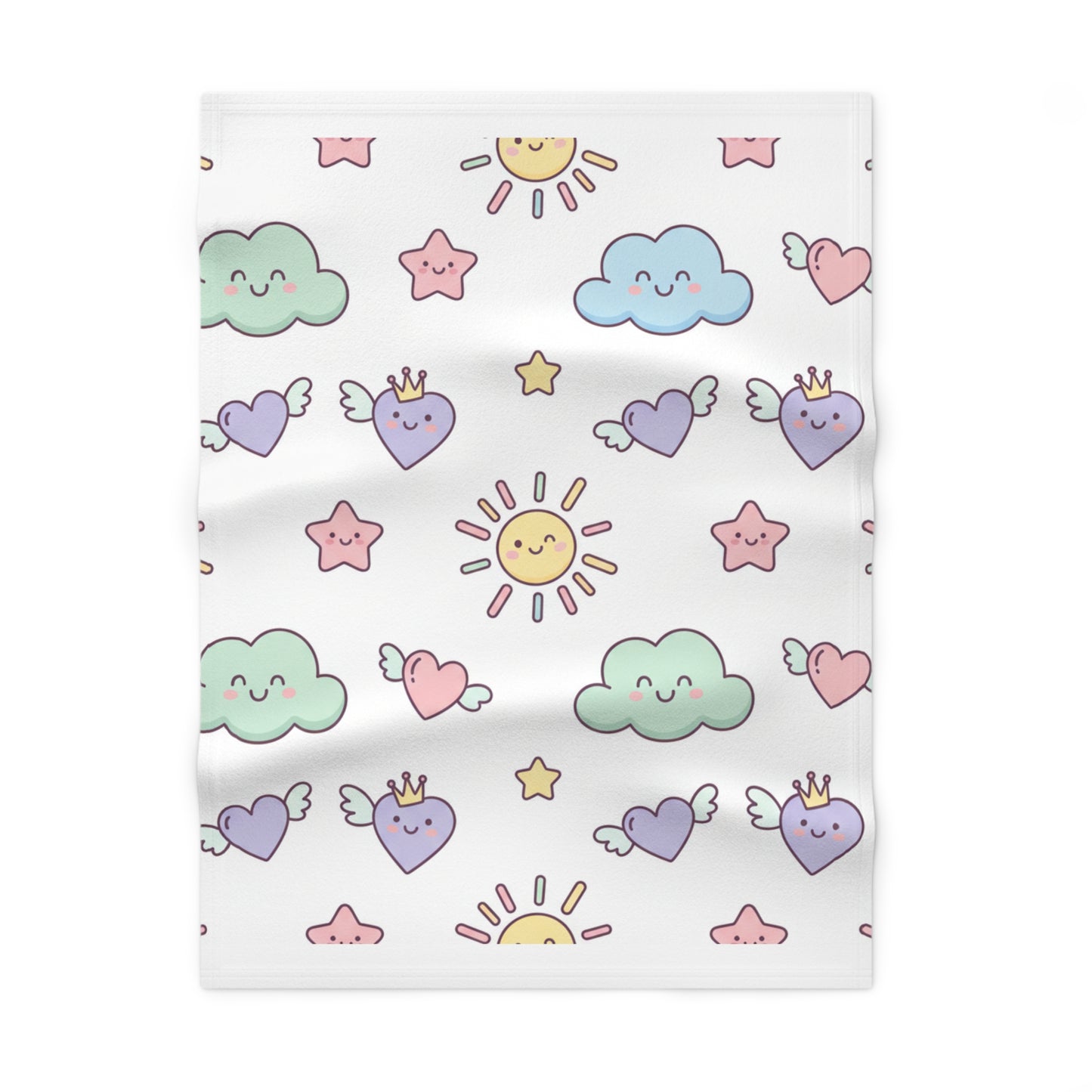 Soft Baby Blanket – Pastel Clouds & Stars Plush Nursery Throw for Newborns 30" × 40" White