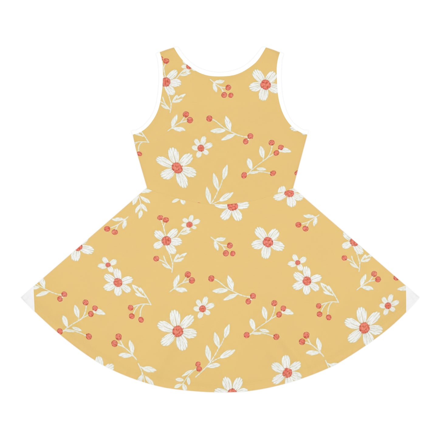 Girls Yellow Daisy Sundress – Cute Kids Sleeveless Twirl Dress for Summer & Playdates Seam thread color automatically matched to design