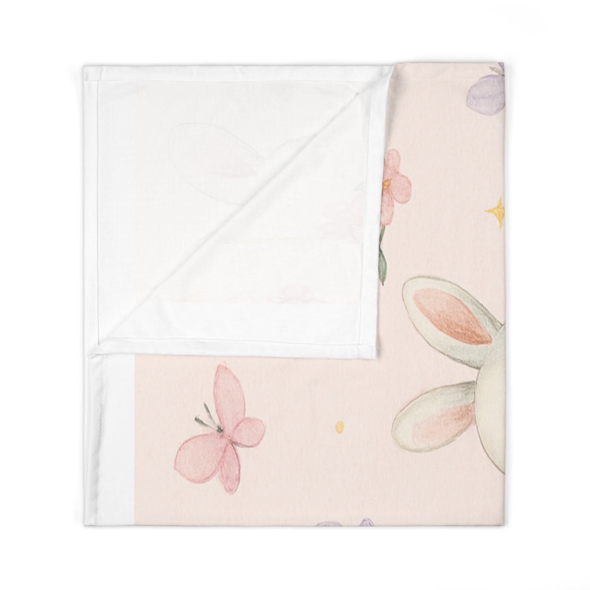 Pink Bunny Baby Swaddle Blanket – Cute Floral Easter Newborn Wrap | Soft Baby Shower Gift 30" × 40" White