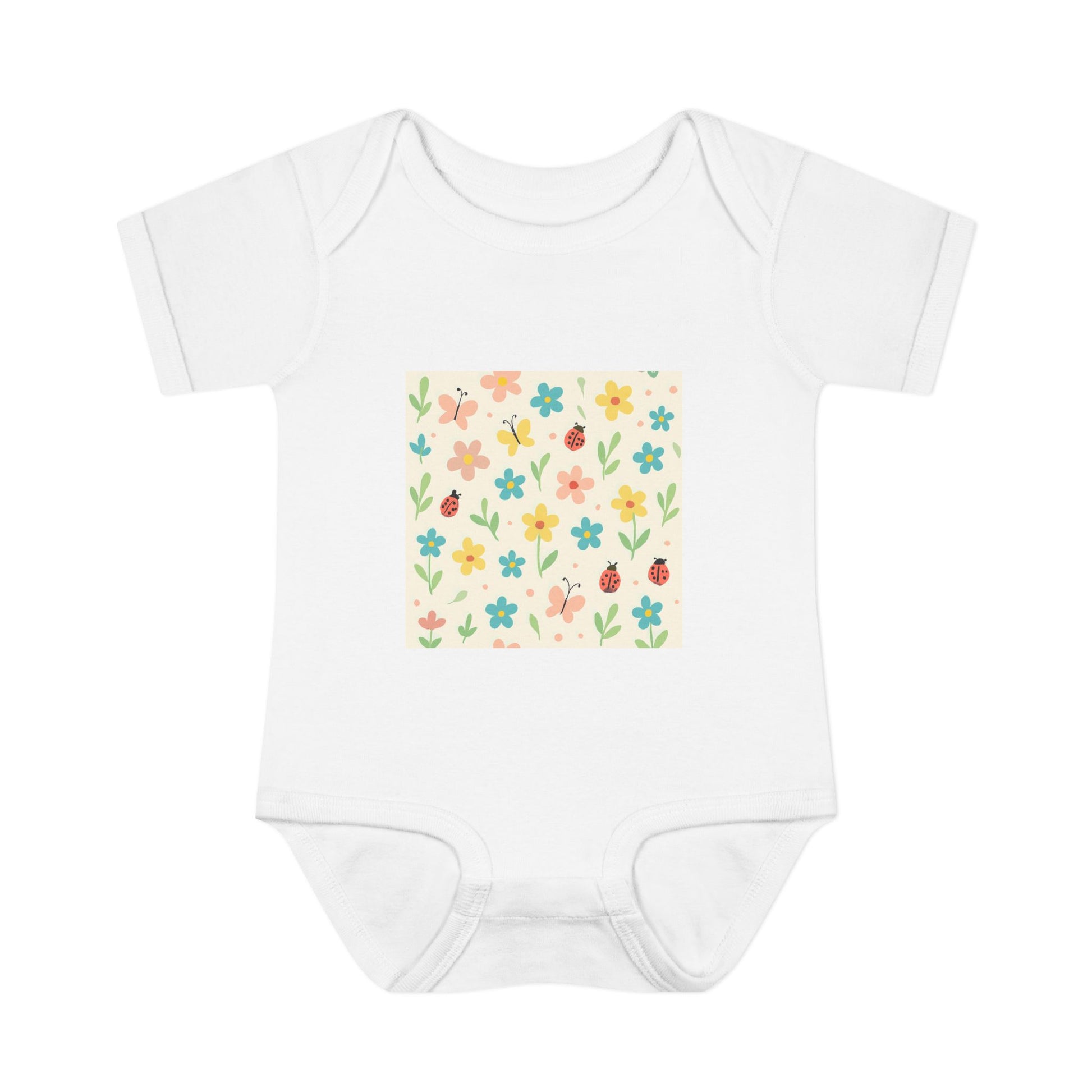 Floral Baby Bodysuit – Pastel Garden Infant Onesie | Soft Cotton Newborn Gift for Boys & Girls White