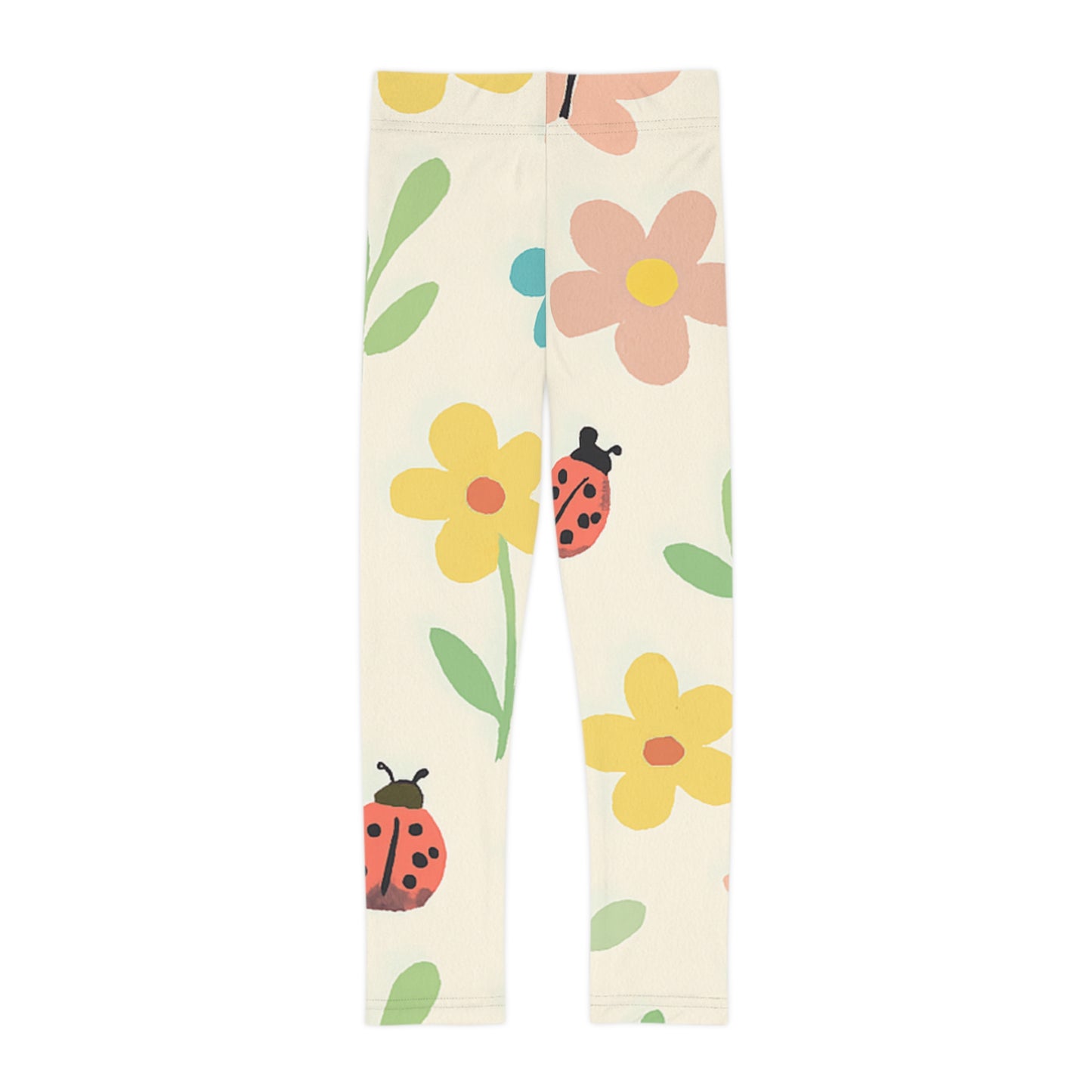 Kids Floral & Ladybug Leggings – Cute Spring Flower Pattern Stretch Pants for Girls | Playtime & Preschool L