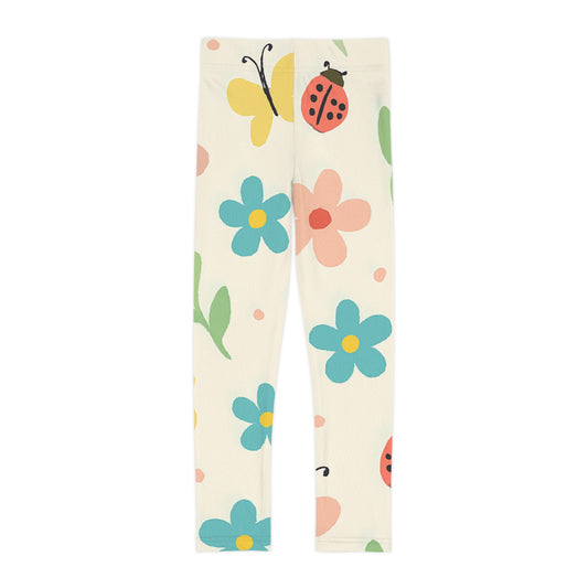 Kids Floral & Ladybug Leggings – Cute Spring Flower Pattern Stretch Pants for Girls | Playtime & Preschool L