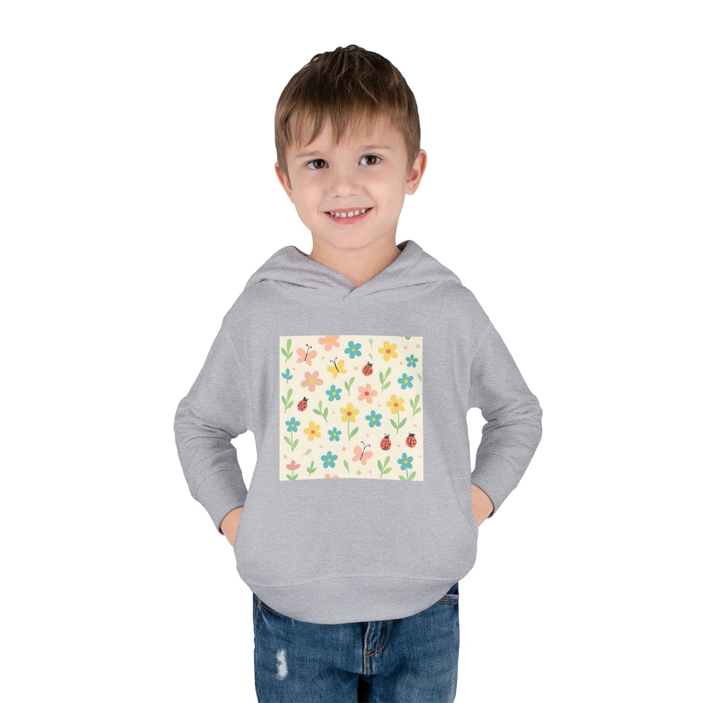 Toddler Hoodie – Cute Floral & Ladybug Pullover Fleece | Soft Cotton-Poly Kids Sweatshirt for Spring Heather