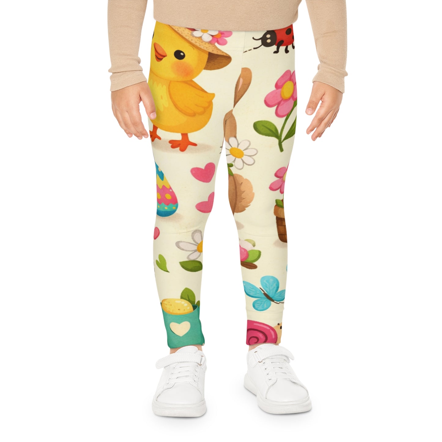 Easter Kids Leggings – Cute Girls Spring Chicks, Bunnies & Eggs All-Over Print Toddler Leggings L