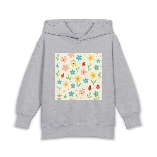 Toddler Hoodie – Cute Floral & Ladybug Pullover Fleece | Soft Cotton-Poly Kids Sweatshirt for Spring Heather