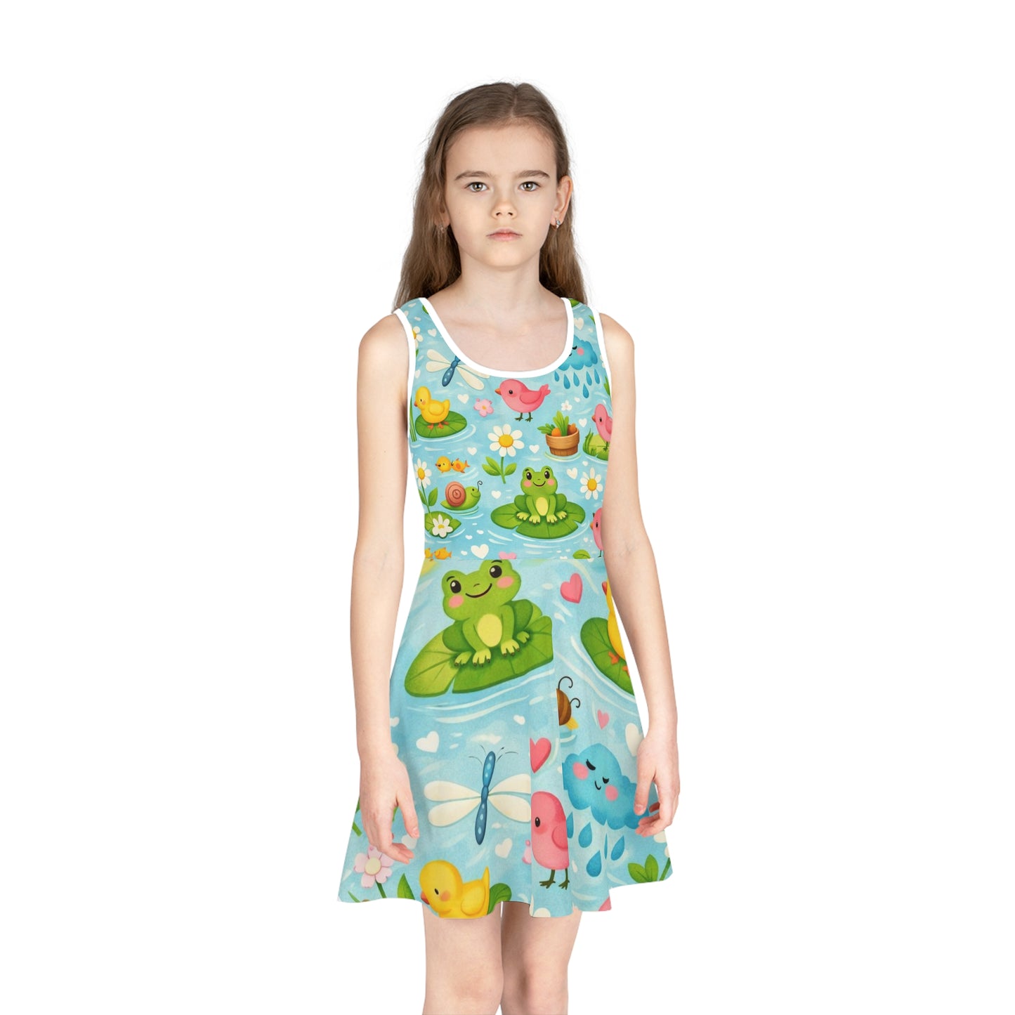 Girls Pink Hearts & Bones Sundress – Cute Kids Playful Sleeveless Dress for Toddlers & Little Girls Seam thread color automatically matched to design