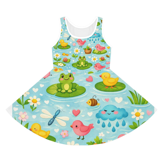 Girls Pink Hearts & Bones Sundress – Cute Kids Playful Sleeveless Dress for Toddlers & Little Girls Seam thread color automatically matched to design