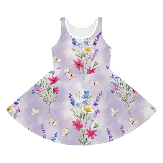 Girls Lavender Butterfly Sundress – Cute Kids Sleeveless Floral Dress for Spring & Garden Parties Seam thread color automatically matched to design
