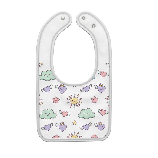 Premium Baby Bib – Pastel Sun, Clouds & Stars Print | Soft Fire-Rated Mealtime Bib | Perfect Baby Shower Gift