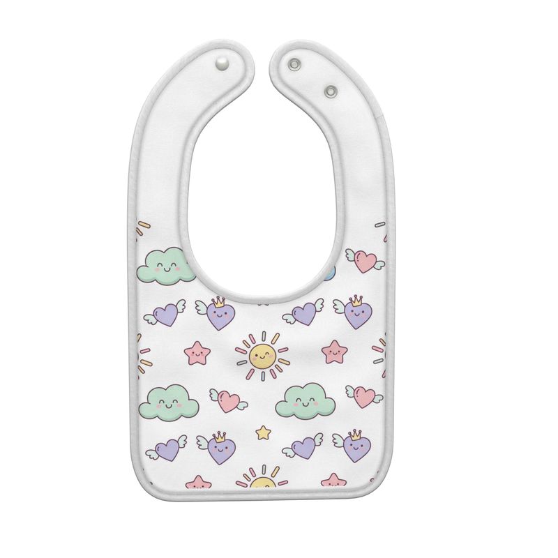 Premium Baby Bib – Pastel Sun, Clouds & Stars Print | Soft Fire-Rated Mealtime Bib | Perfect Baby Shower Gift