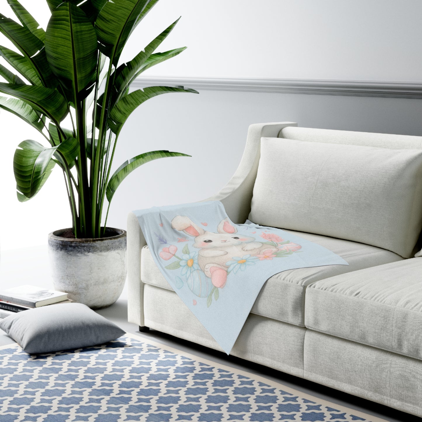 Easter Bunny Baby Swaddle Blanket – Soft Pastel Floral Newborn Wrap for Spring & Easter Gifting 30" × 40" White
