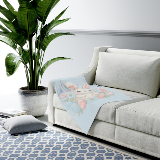 Easter Bunny Baby Swaddle Blanket – Soft Pastel Floral Newborn Wrap for Spring & Easter Gifting 30" × 40" White