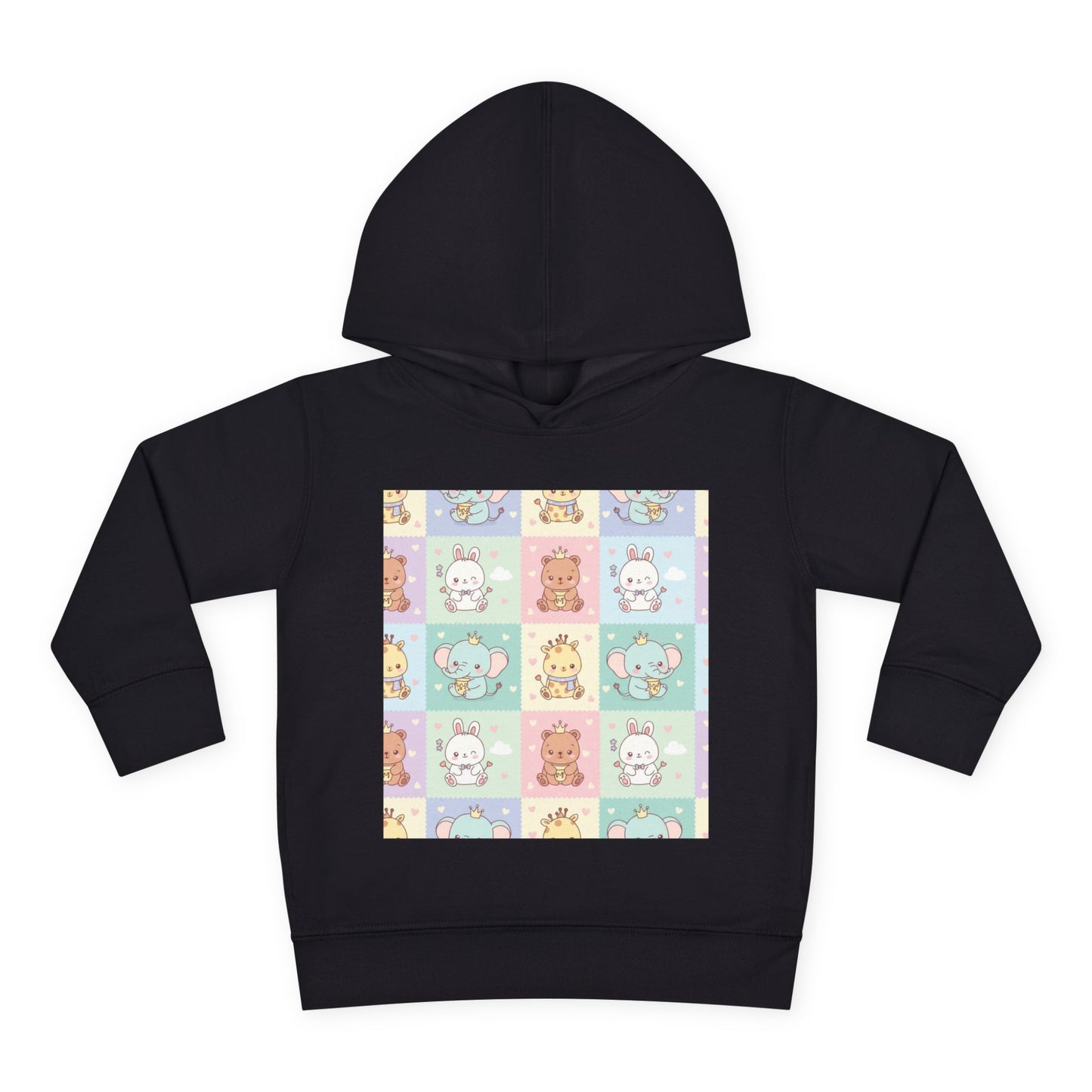 Toddler Hoodie – Cute Pastel Animal Patchwork Pullover for Boys & Girls | Soft Fleece Kids Sweatshirt Black
