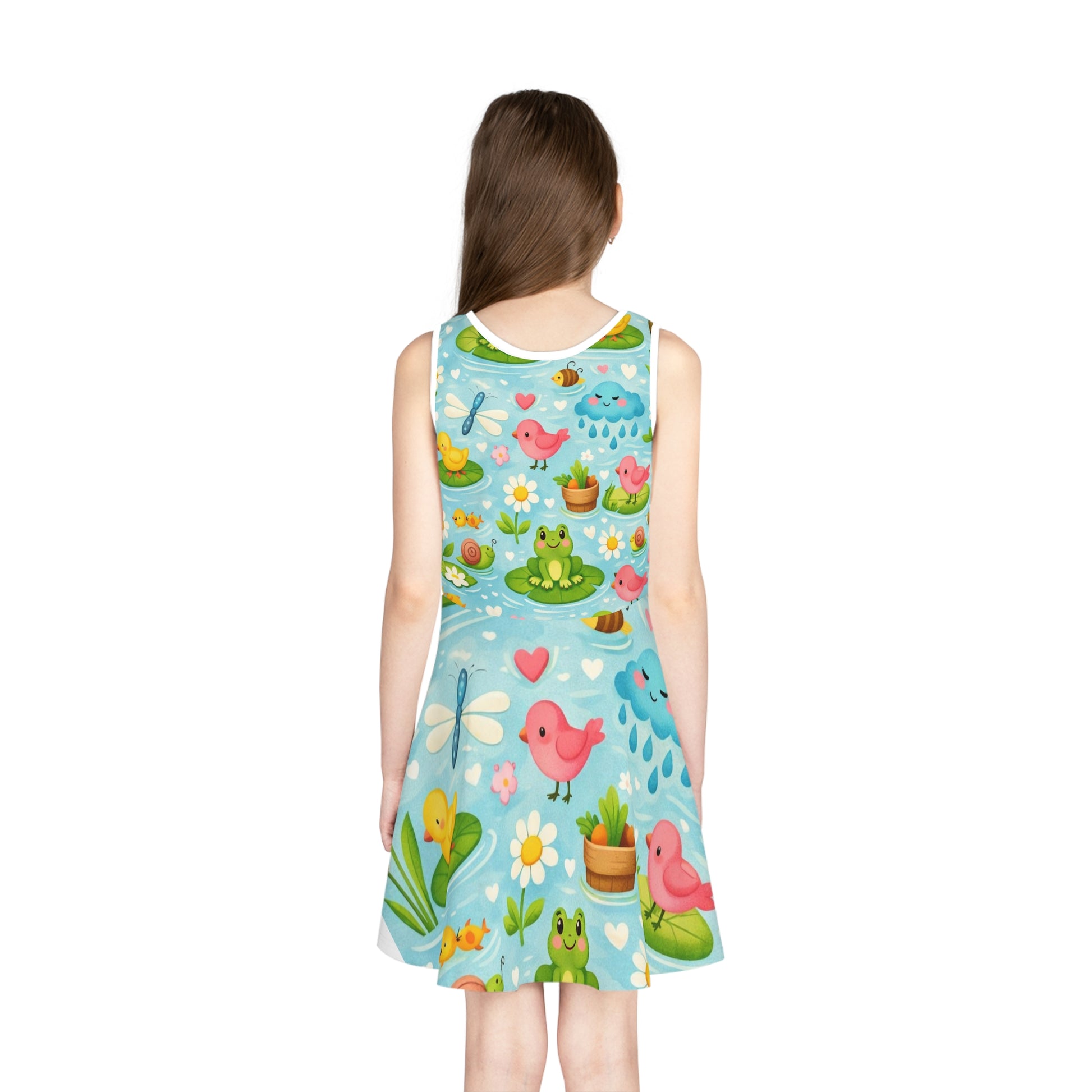 Girls Pink Hearts & Bones Sundress – Cute Kids Playful Sleeveless Dress for Toddlers & Little Girls Seam thread color automatically matched to design