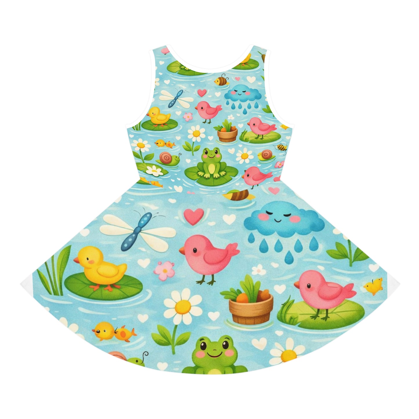 Girls Pink Hearts & Bones Sundress – Cute Kids Playful Sleeveless Dress for Toddlers & Little Girls Seam thread color automatically matched to design