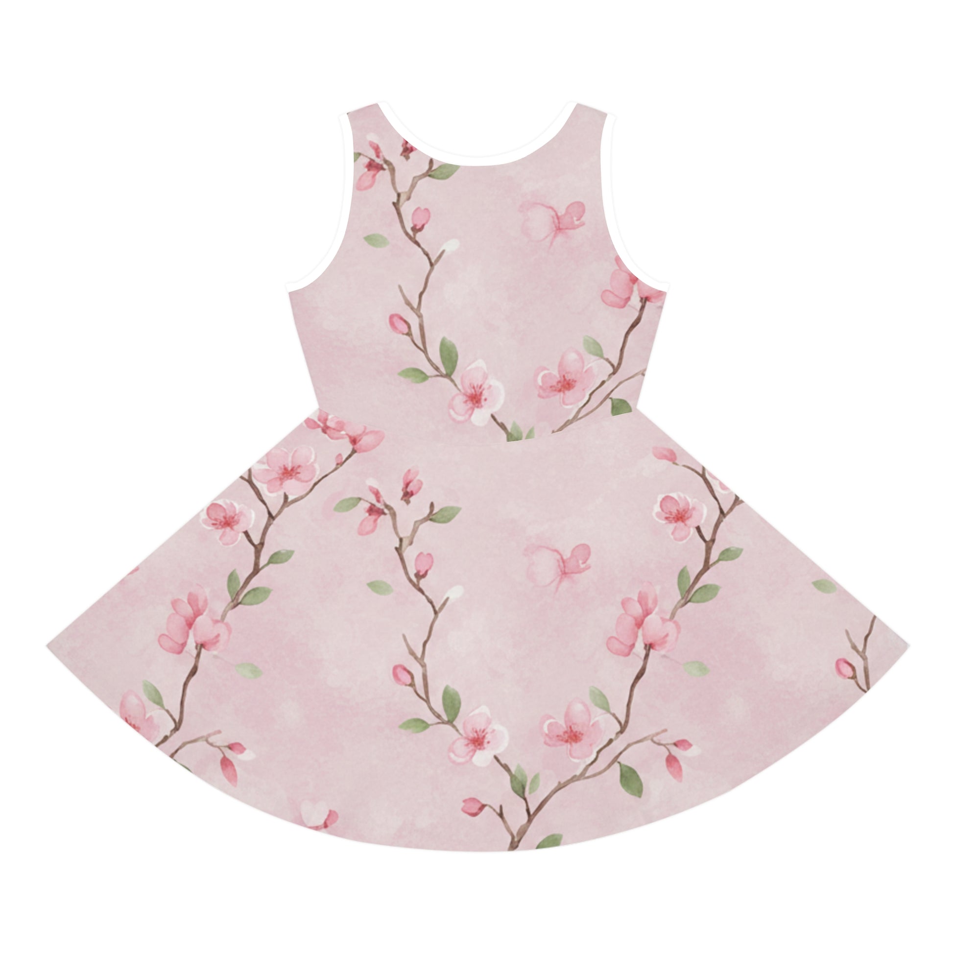 Girls Pink Cherry Blossom Sundress – Cute Kids Sleeveless Twirl Dress for Spring & Easter Seam thread color automatically matched to design