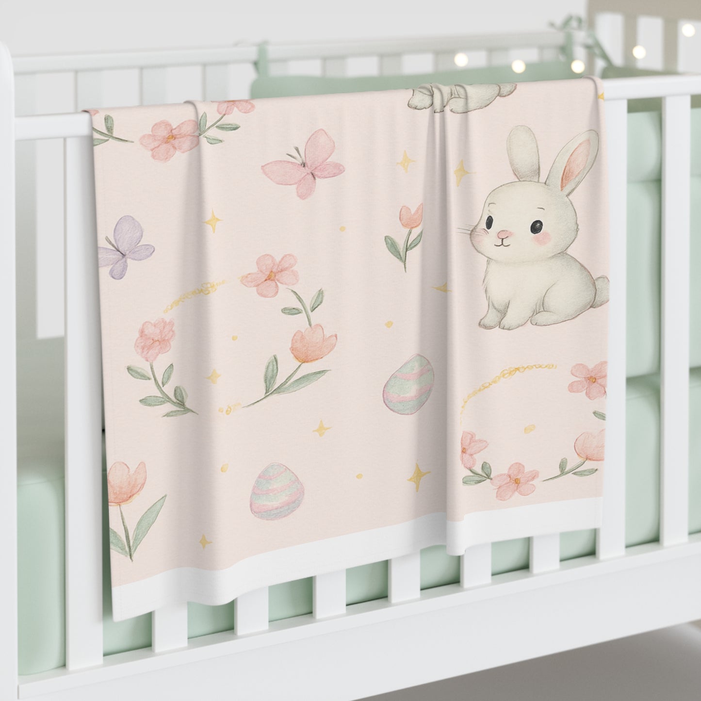 Pink Bunny Baby Swaddle Blanket – Cute Floral Easter Newborn Wrap | Soft Baby Shower Gift 30" × 40" White