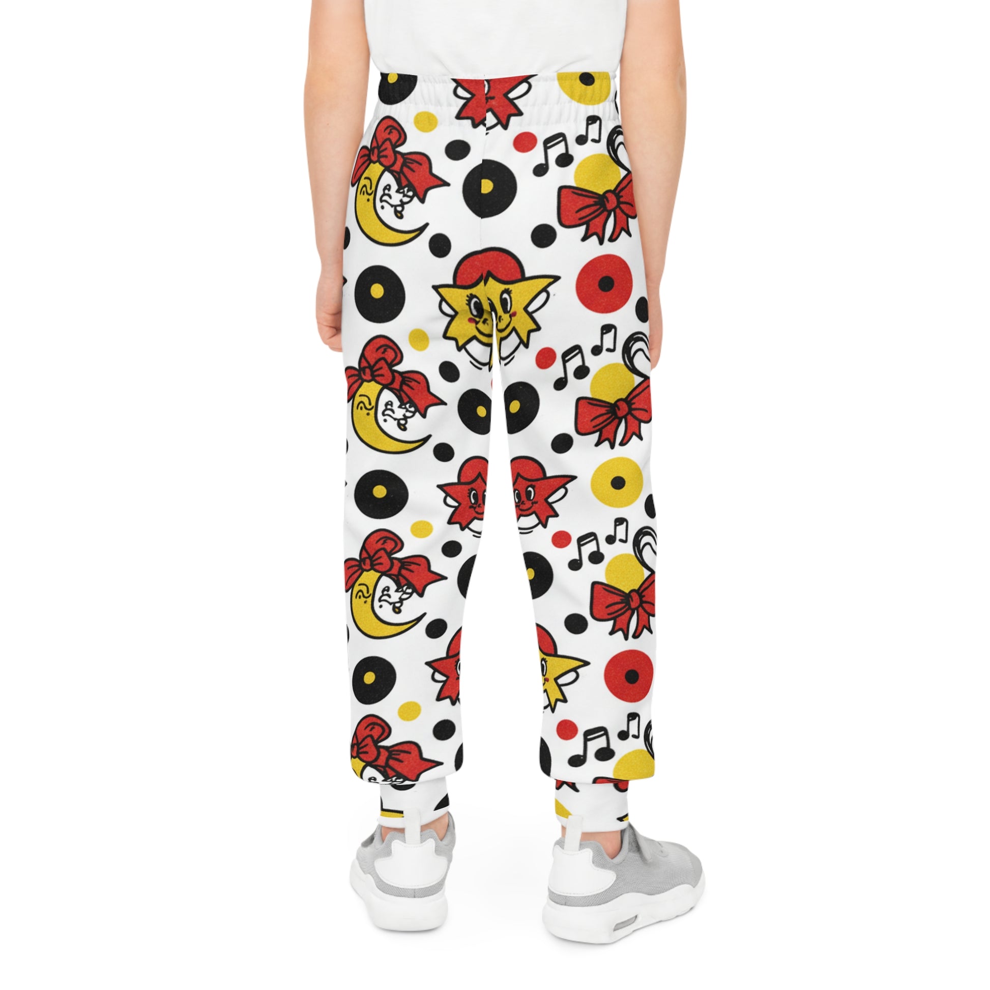 Youth Joggers – Retro Cartoon Records & Music Notes All-Over Print Kids Jogger Pants for Boys & Girls