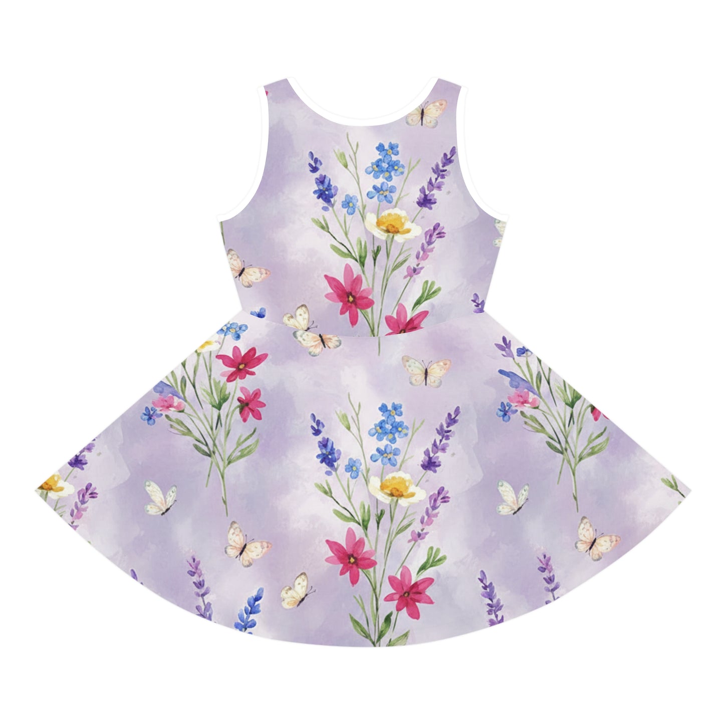 Girls Lavender Butterfly Sundress – Cute Kids Sleeveless Floral Dress for Spring & Garden Parties Seam thread color automatically matched to design