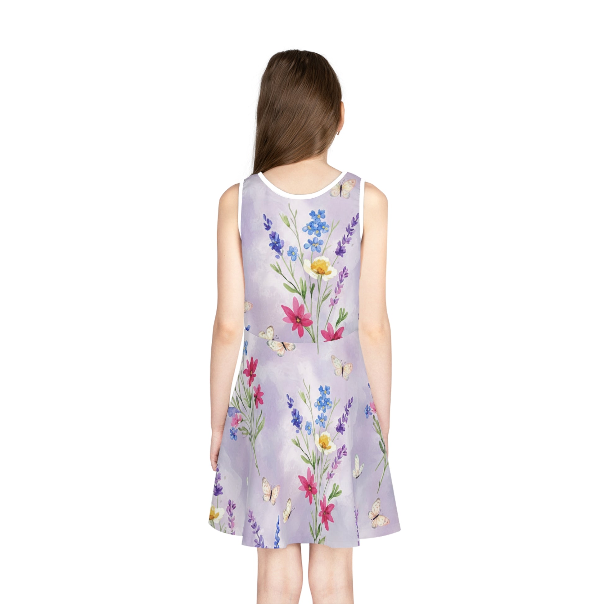 Girls Lavender Butterfly Sundress – Cute Kids Sleeveless Floral Dress for Spring & Garden Parties Seam thread color automatically matched to design