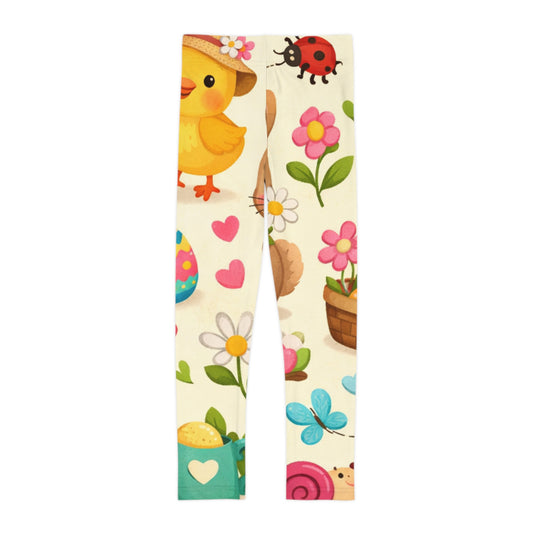 Easter Kids Leggings – Cute Girls Spring Chicks, Bunnies & Eggs All-Over Print Toddler Leggings L