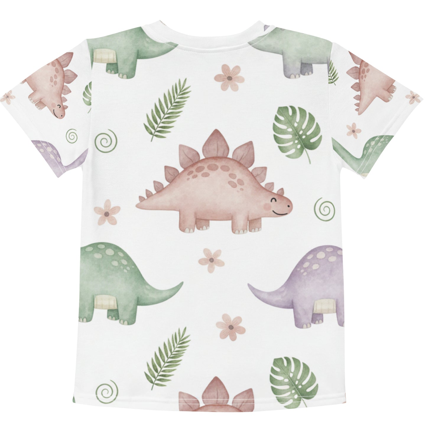 Kids Botanical Dino Garden T-Shirt – Cute Boys & Girls Stegosaurus Tropical Leaves All-Over Print Tee 7