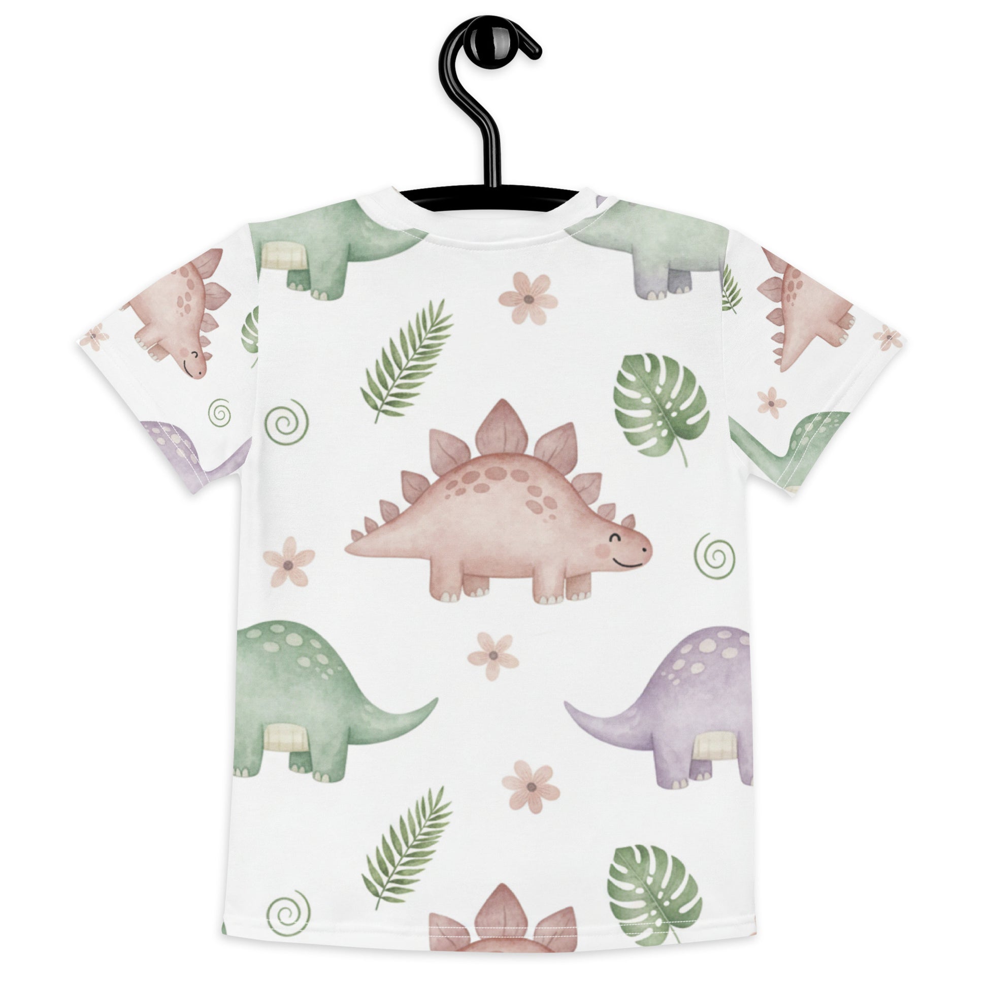 Kids Botanical Dino Garden T-Shirt – Cute Boys & Girls Stegosaurus Tropical Leaves All-Over Print Tee 7