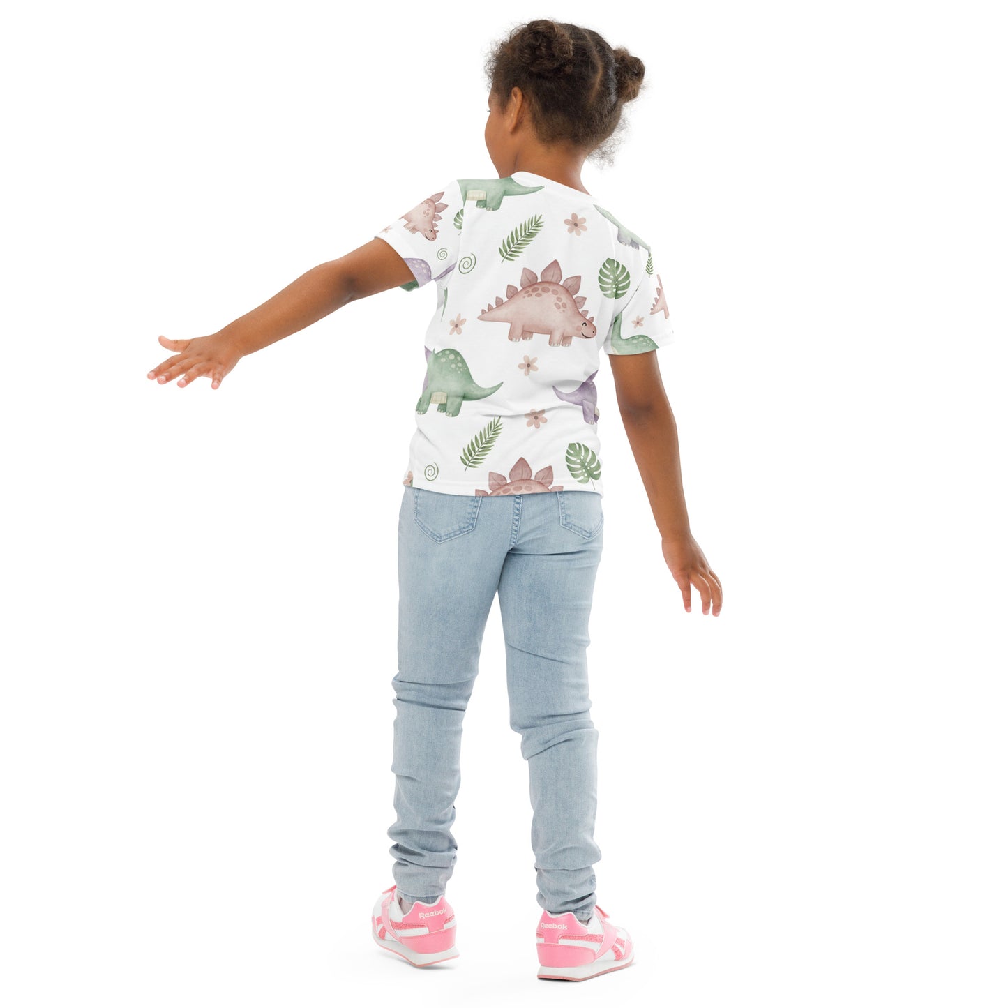 Kids Botanical Dino Garden T-Shirt – Cute Boys & Girls Stegosaurus Tropical Leaves All-Over Print Tee 7