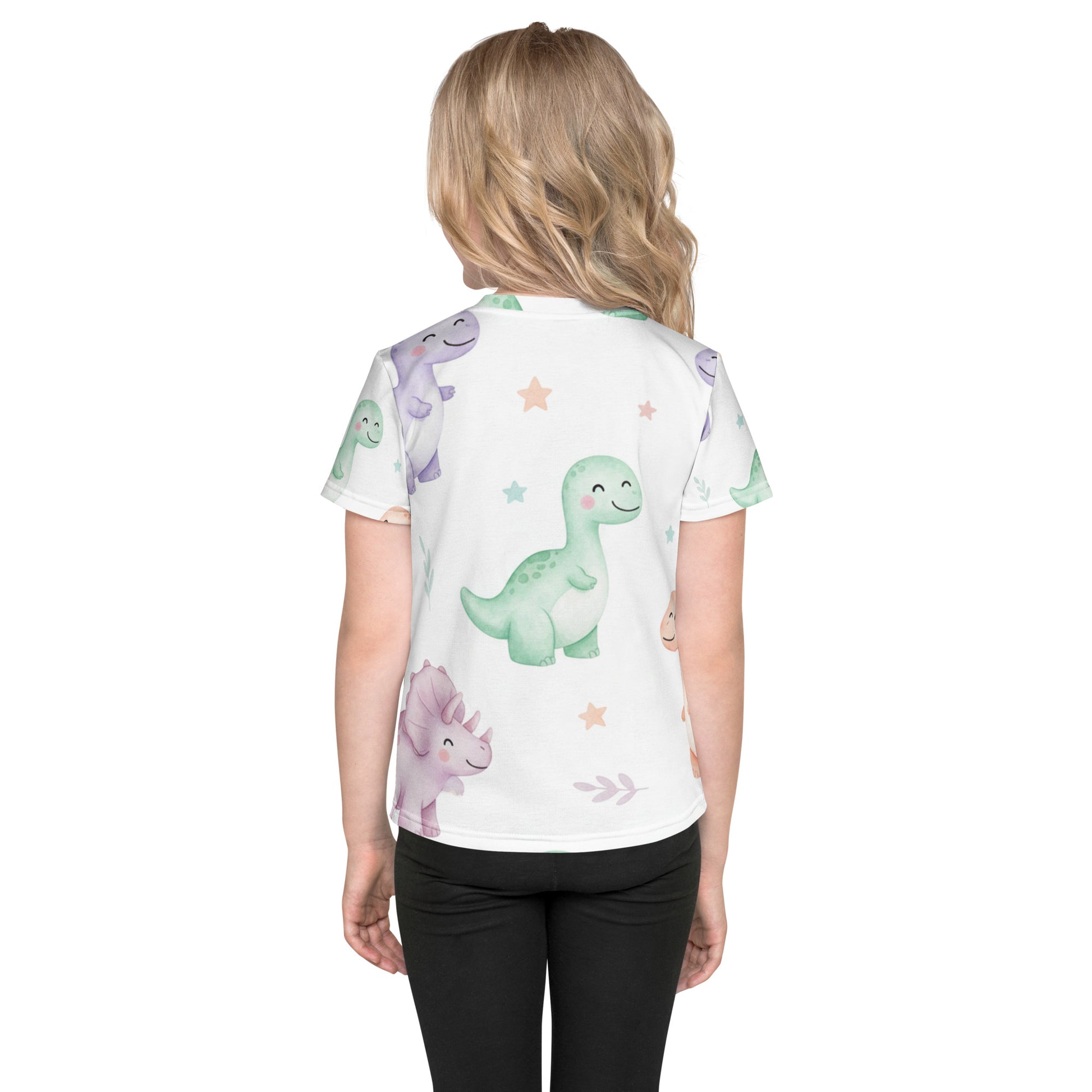 Kids Pastel Kawaii Dinosaur T-Shirt – Cute Boys & Girls Smiling Dino All-Over Print Tee for Everyday Wear 7