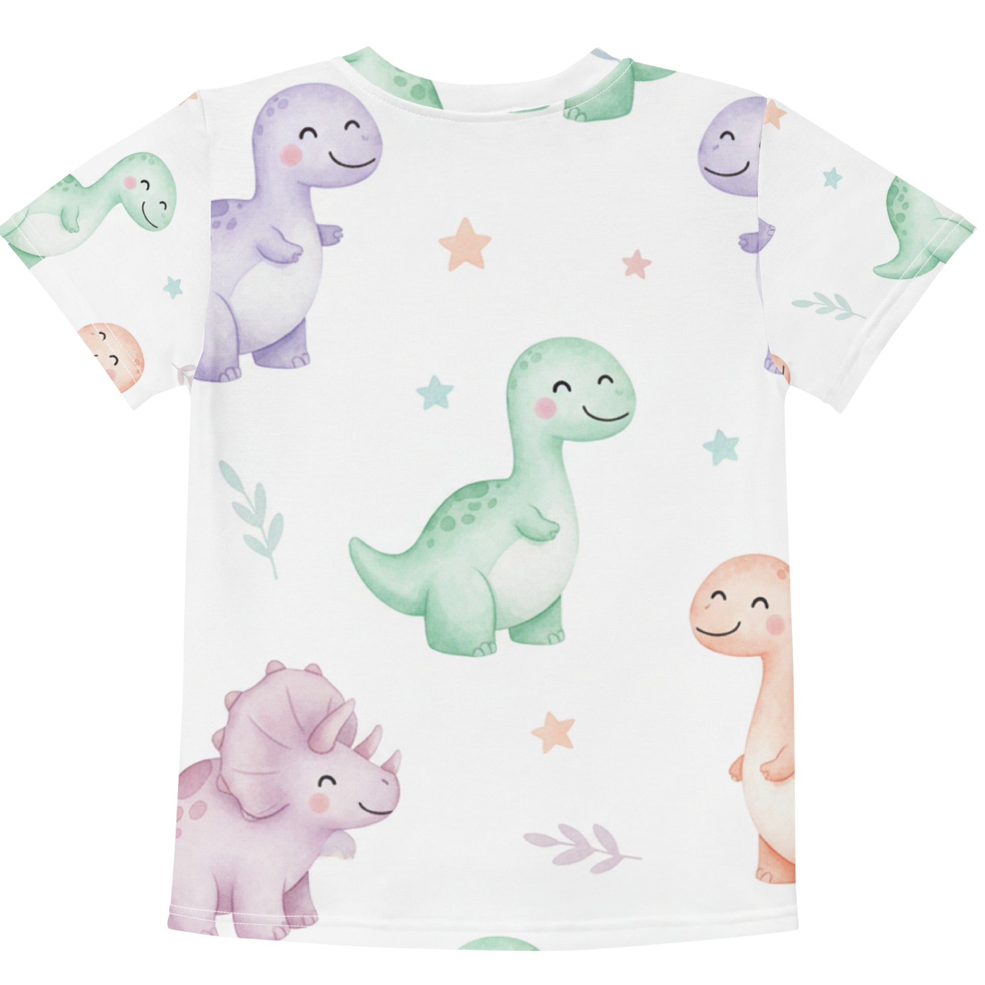 Kids Pastel Kawaii Dinosaur T-Shirt – Cute Boys & Girls Smiling Dino All-Over Print Tee for Everyday Wear 7