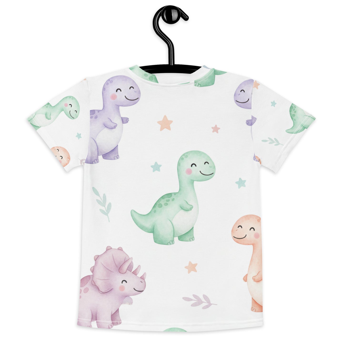 Kids Pastel Kawaii Dinosaur T-Shirt – Cute Boys & Girls Smiling Dino All-Over Print Tee for Everyday Wear 7