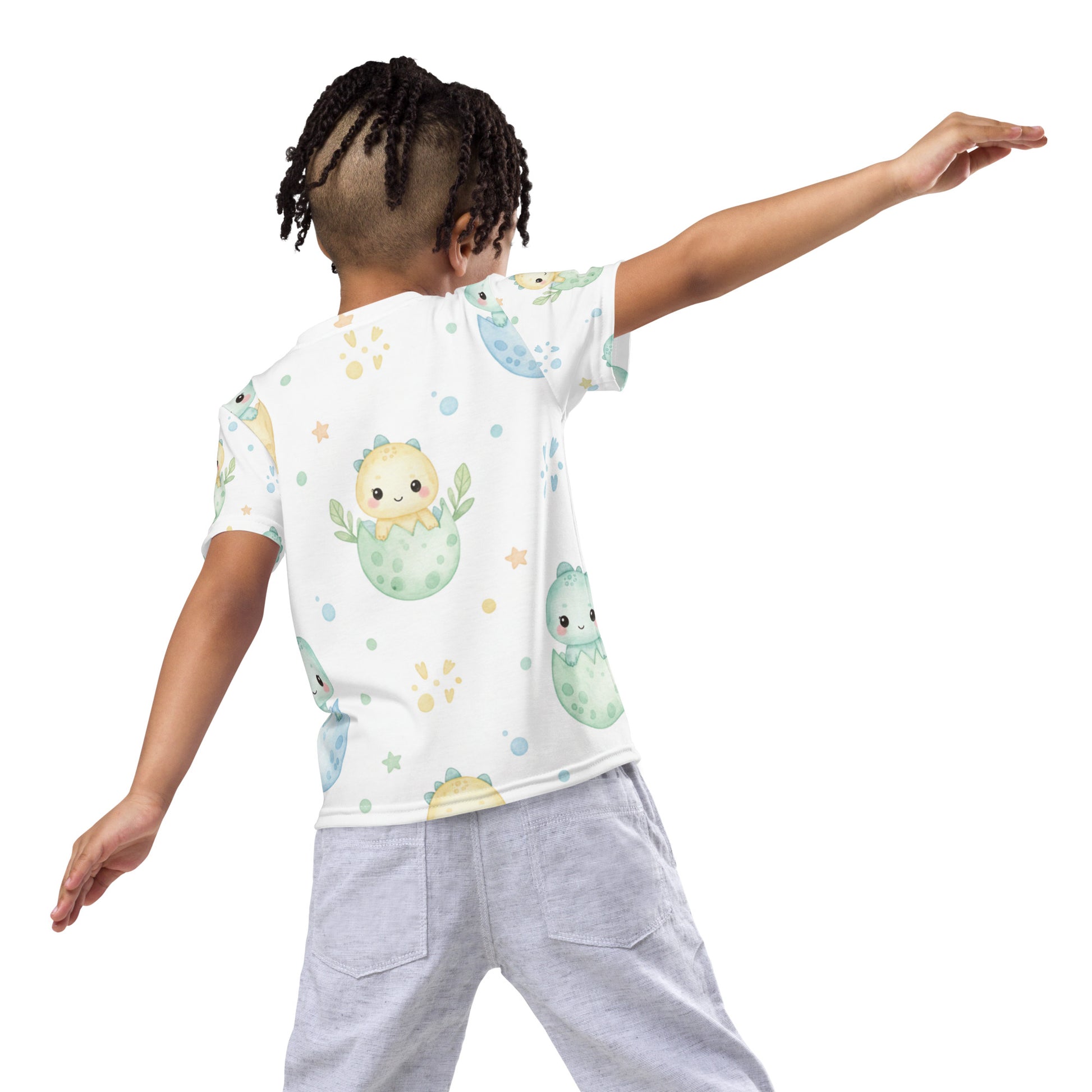 Kids Hatching Dino Eggs T-Shirt – Cute Boys & Girls Kawaii Baby Dinosaur All-Over Print Tee 7