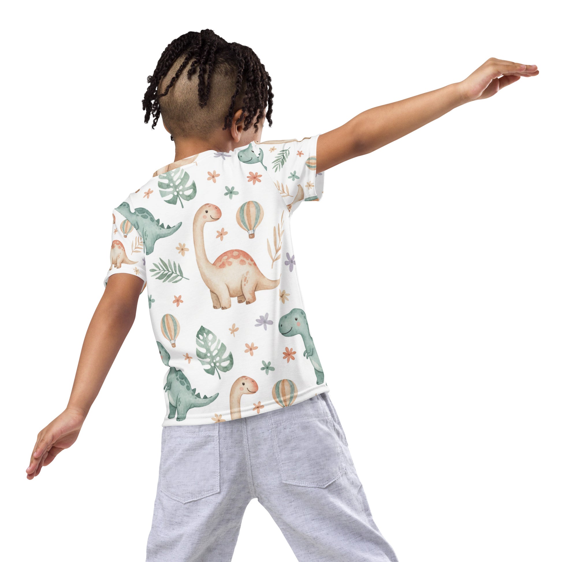 Kids Watercolor Jungle Dinosaur T-Shirt – Cute Boys & Girls Dino All-Over Print Tee for Playdates & Everyday Wear 7
