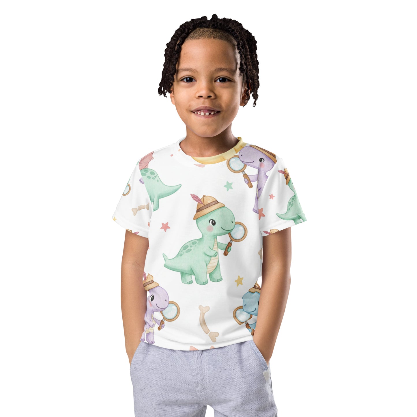 Kids Explorer Dinosaur T-Shirt – Cute Boys & Girls Adventure Dino All-Over Print Tee for Playdates & School 7