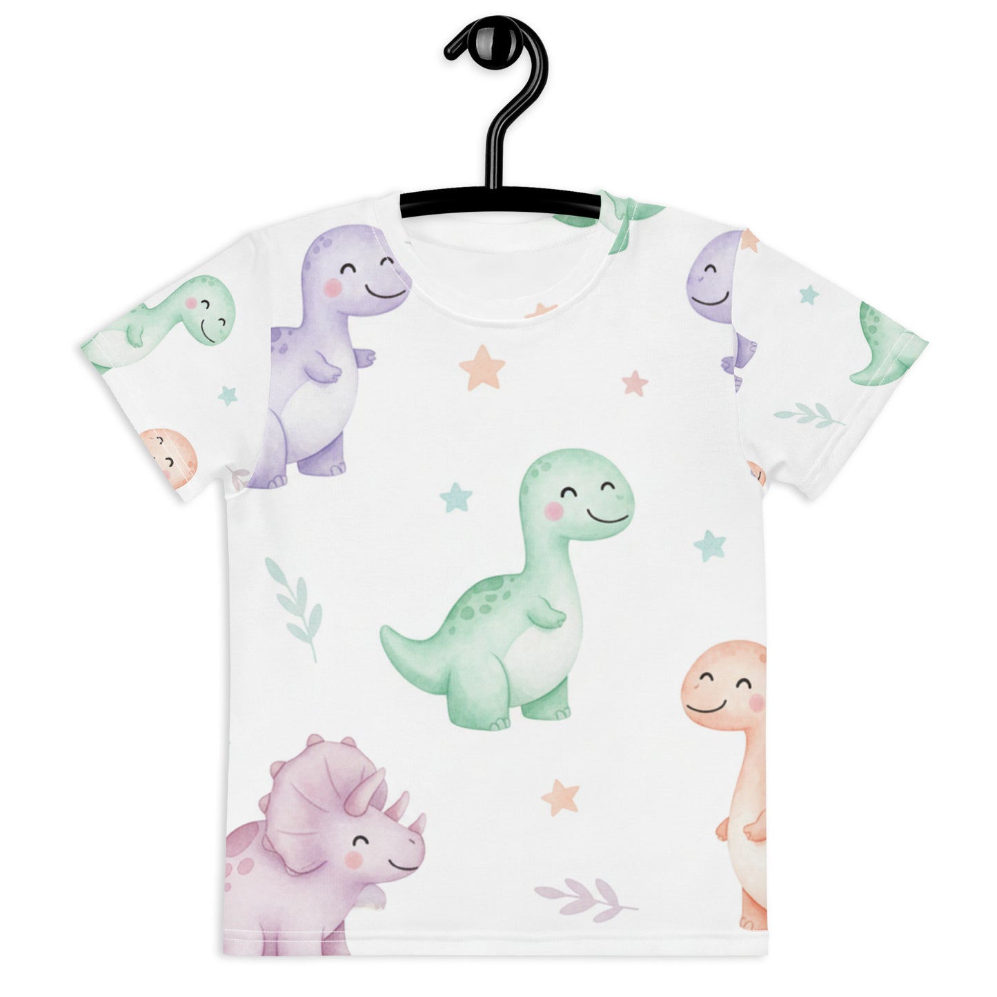 Kids Pastel Kawaii Dinosaur T-Shirt – Cute Boys & Girls Smiling Dino All-Over Print Tee for Everyday Wear 7