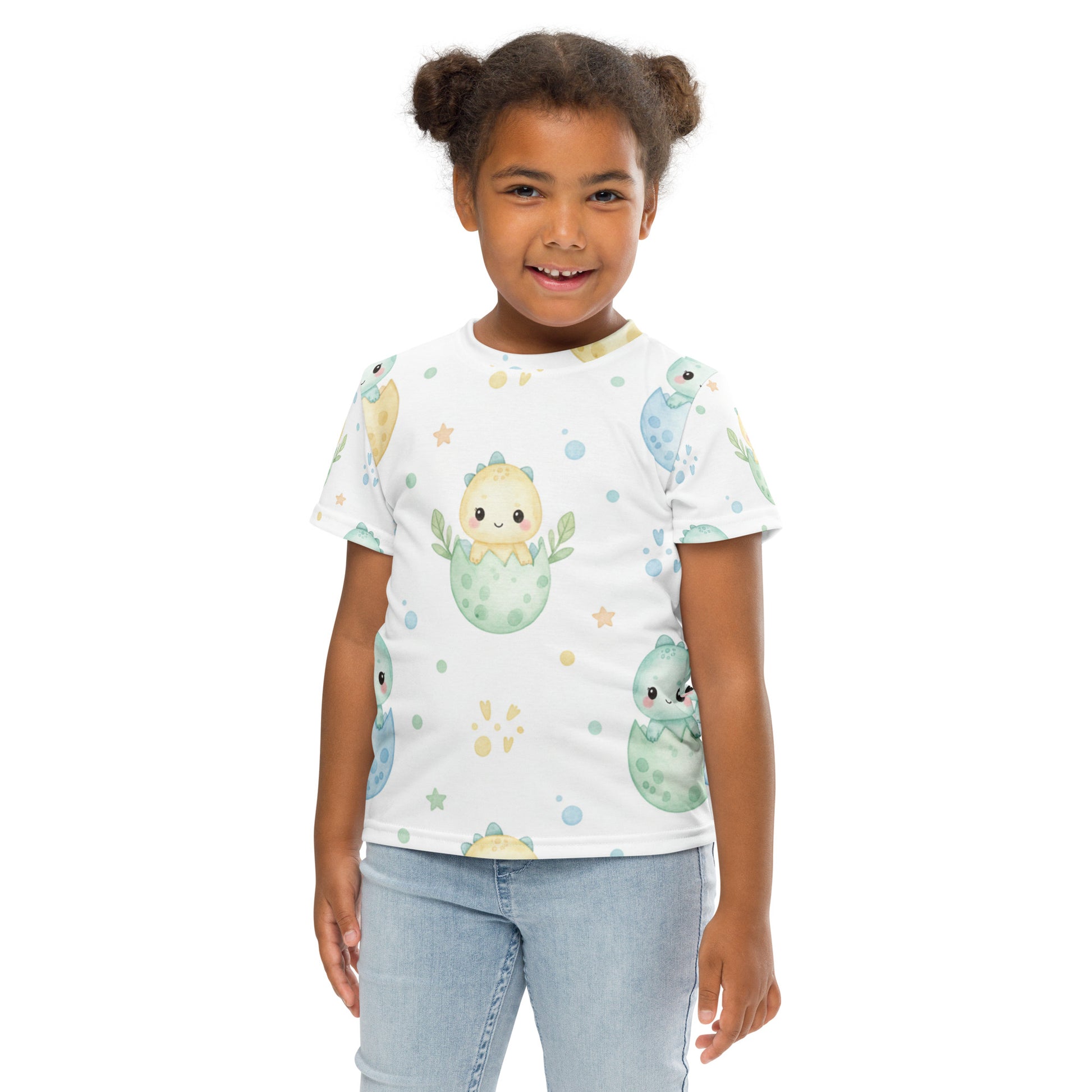 Kids Hatching Dino Eggs T-Shirt – Cute Boys & Girls Kawaii Baby Dinosaur All-Over Print Tee 7