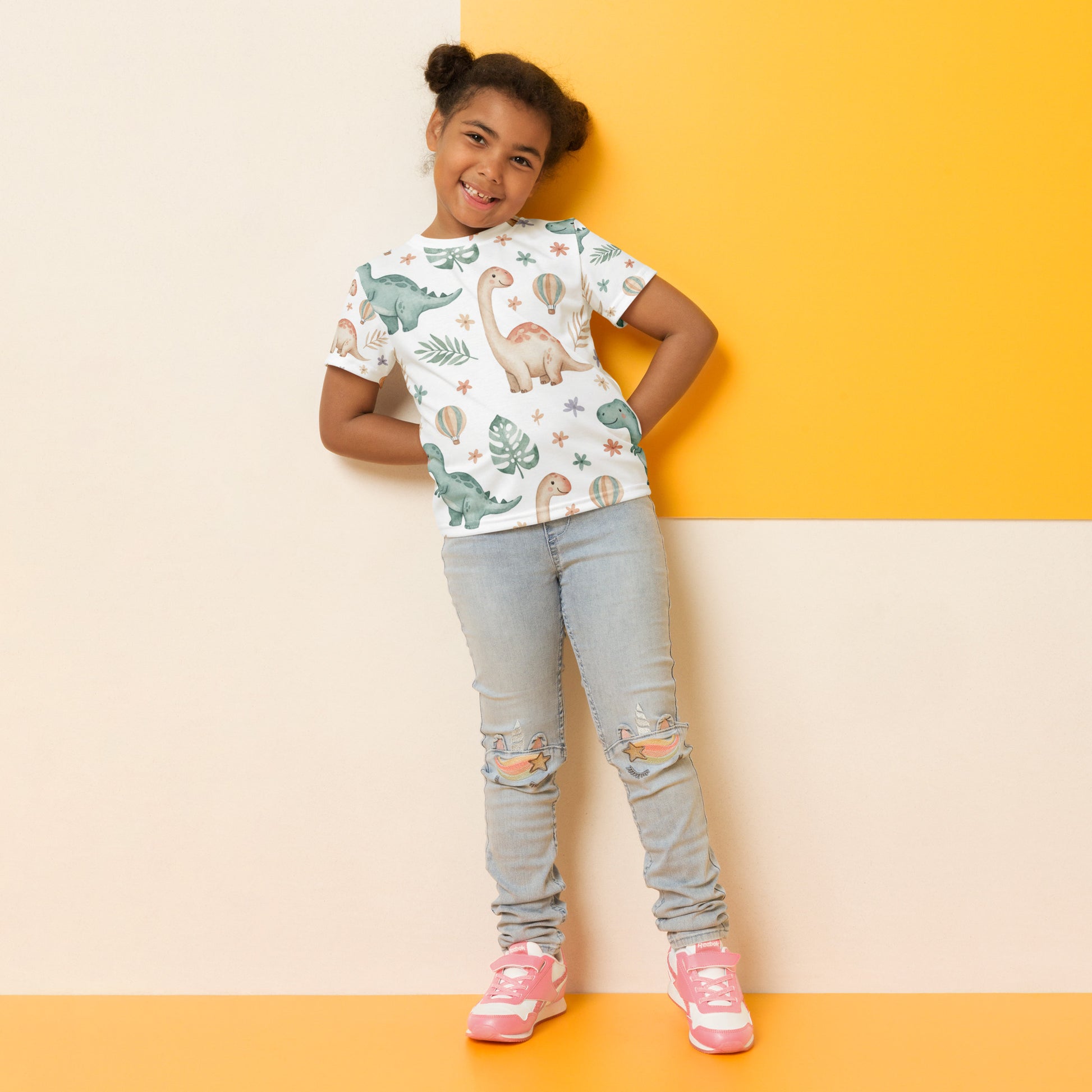 Kids Watercolor Jungle Dinosaur T-Shirt – Cute Boys & Girls Dino All-Over Print Tee for Playdates & Everyday Wear 7