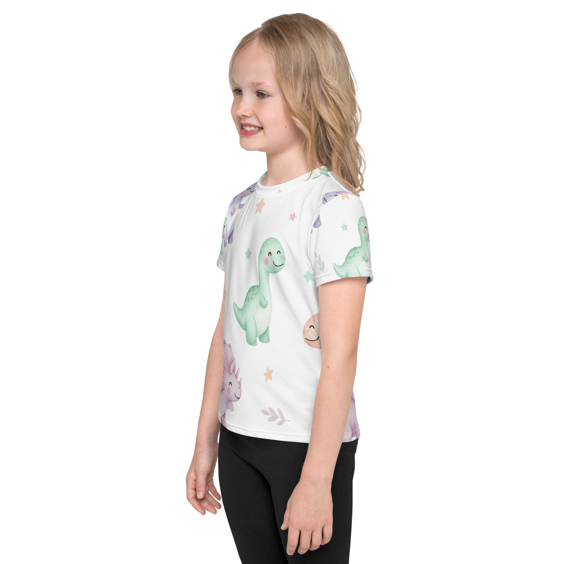 Kids Pastel Kawaii Dinosaur T-Shirt – Cute Boys & Girls Smiling Dino All-Over Print Tee for Everyday Wear 7