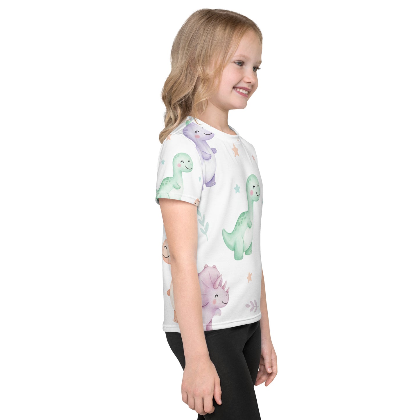 Kids Pastel Kawaii Dinosaur T-Shirt – Cute Boys & Girls Smiling Dino All-Over Print Tee for Everyday Wear 7