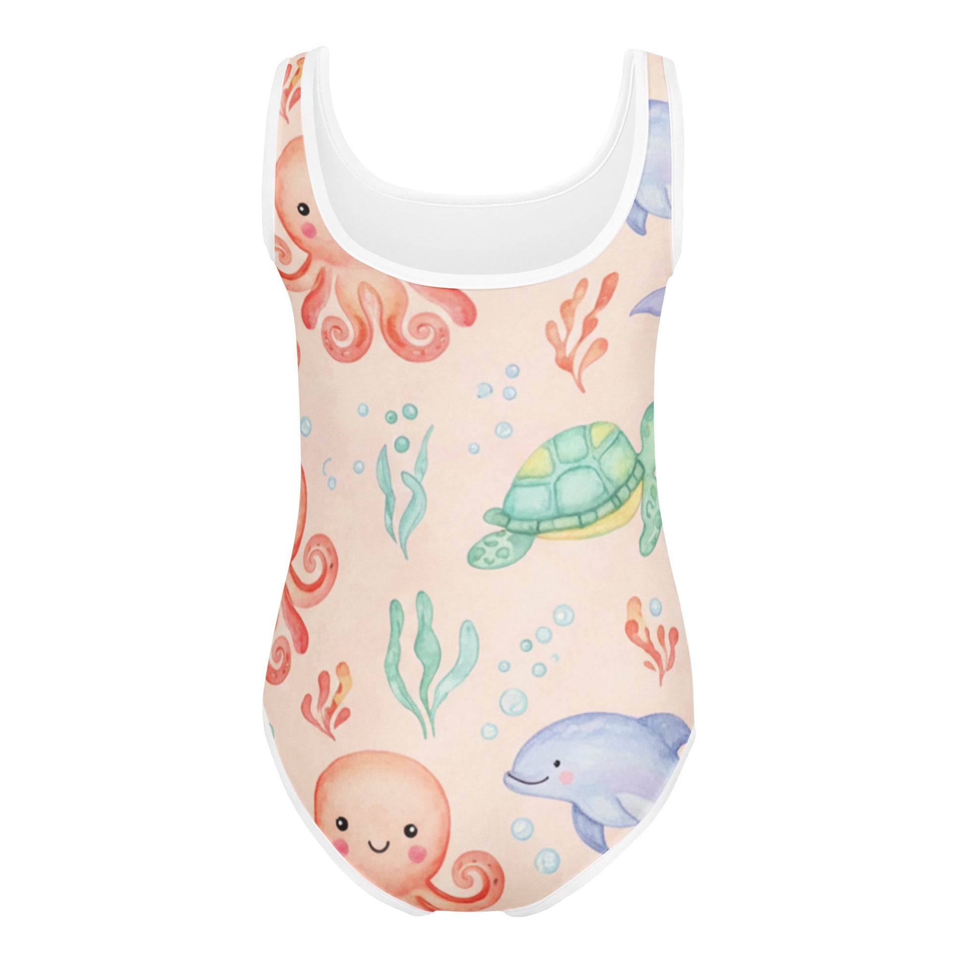 Girls Tropical Floral Swimsuit – Cute Kids One-Piece Peach Summer Swimwear 7