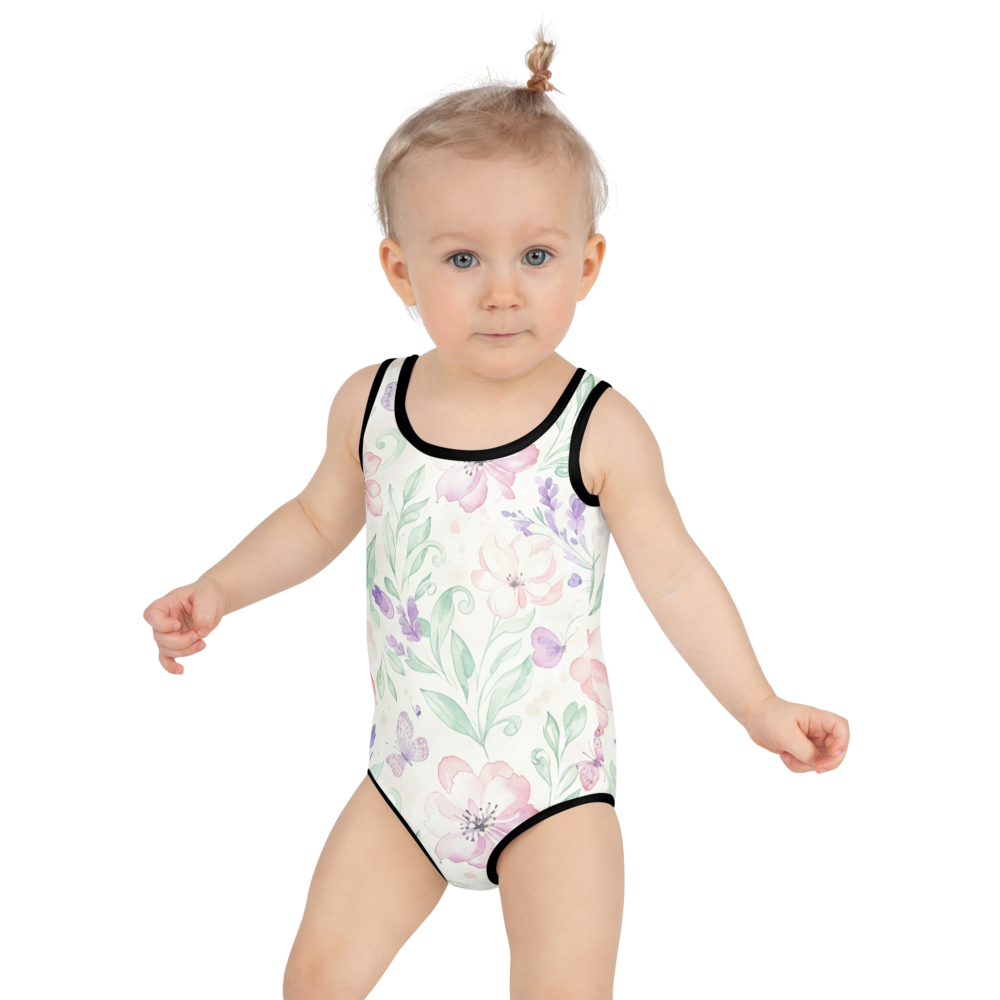 Kids Swimsuit – Watercolour Floral Print Girls One-Piece Eco-Friendly Swimwear for Beach & Pool 7