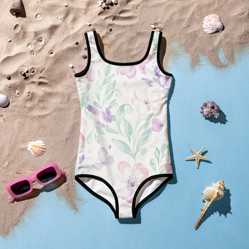 Kids Swimsuit – Watercolour Floral Print Girls One-Piece Eco-Friendly Swimwear for Beach & Pool 7