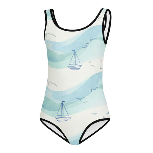 Kids Swimsuit – White Botanical Print Girls One-Piece | Eco-Friendly Stretch Swimwear for Beach & Pool 7