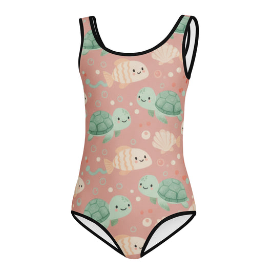 Girls Ocean Blue Swimsuit – Cute Kids One-Piece Underwater Print Summer Swimwear 7